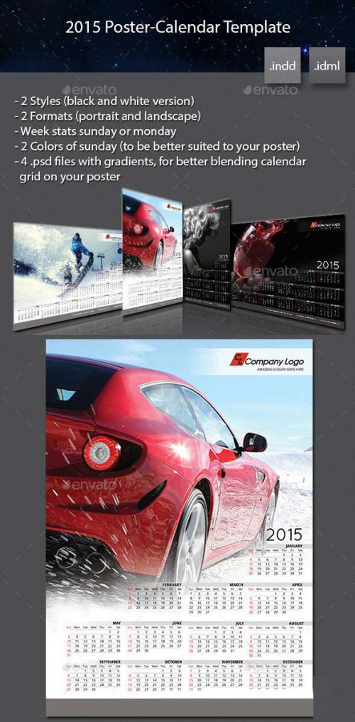 دانلود قالب آماده تقویم پوستری ایندیزاین سال ۲۰۱۵ Poster Calendar template